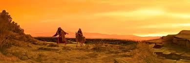Mary and Joseph on way to Bethelehem