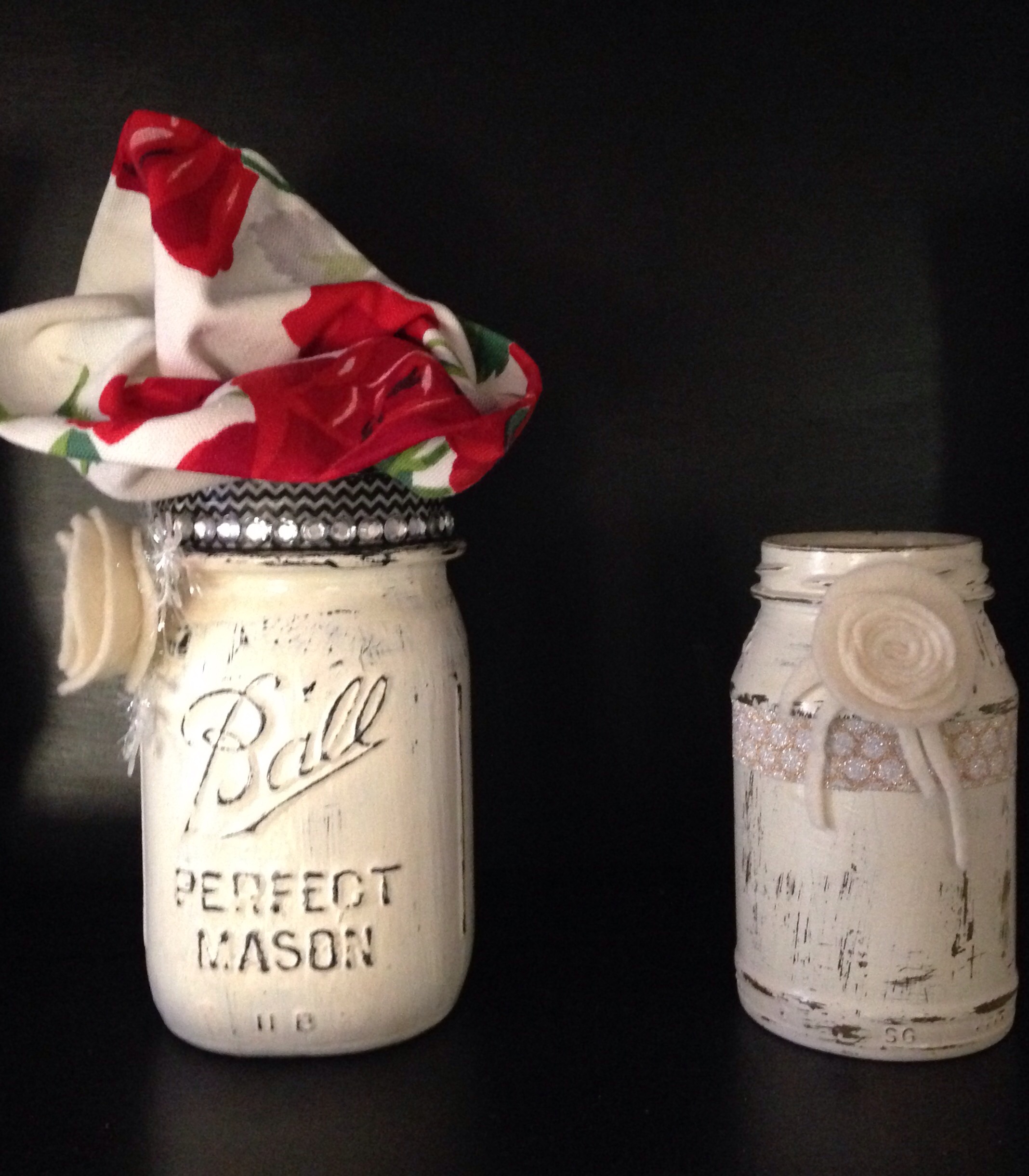 dining room hutch/furniture, chalk-painted jars, etc