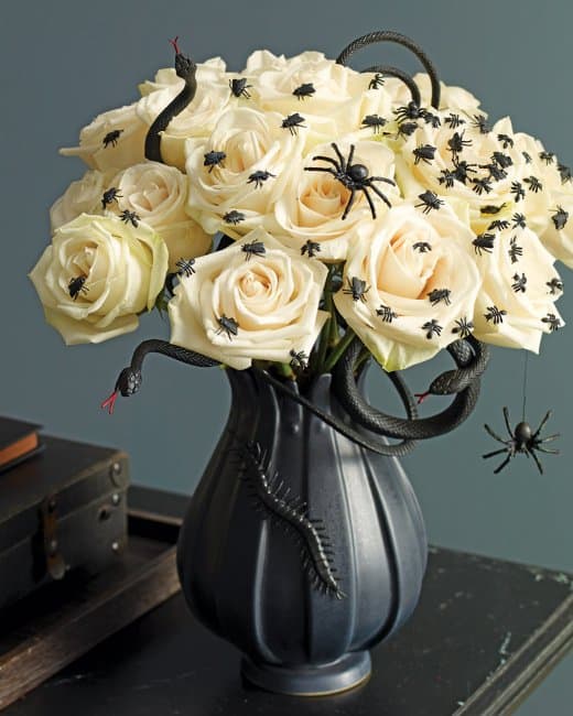 halloween spiders on flowers