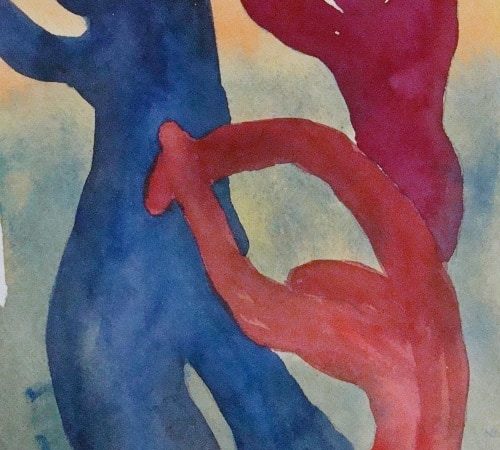 three women dancing original art