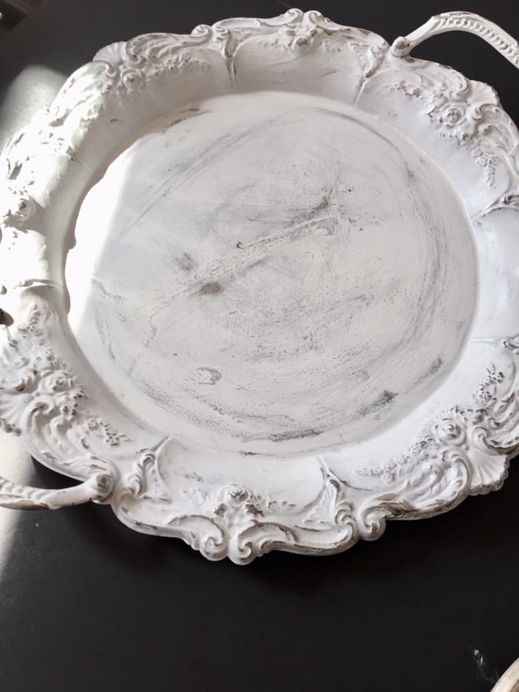 silver tray painted white/DIY