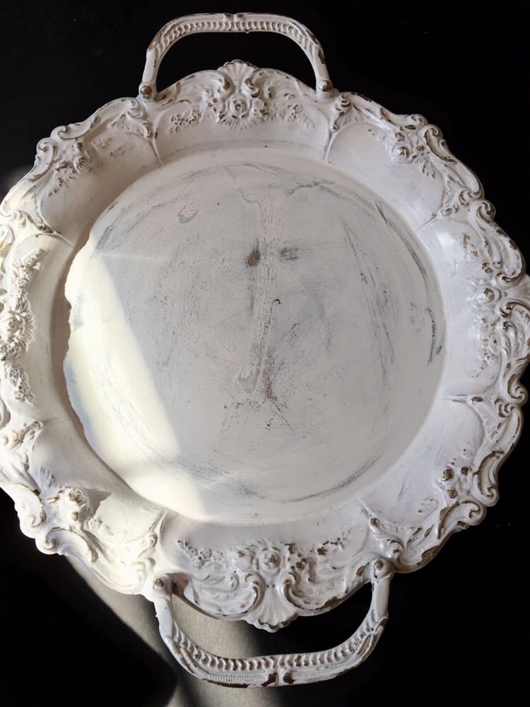 silver tray painted white/DIY