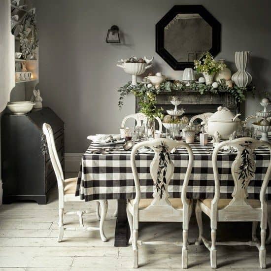 black and white dining room