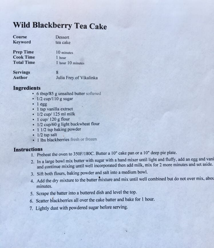 encouragement, recipe, blackberry coffee cake
