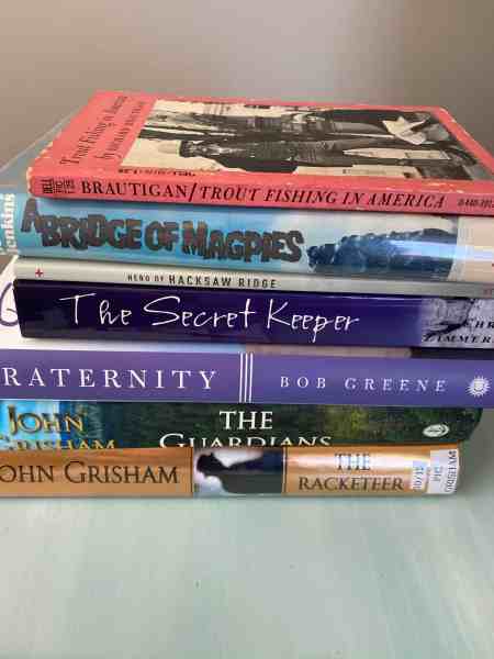 stack of books/great garage sale finds