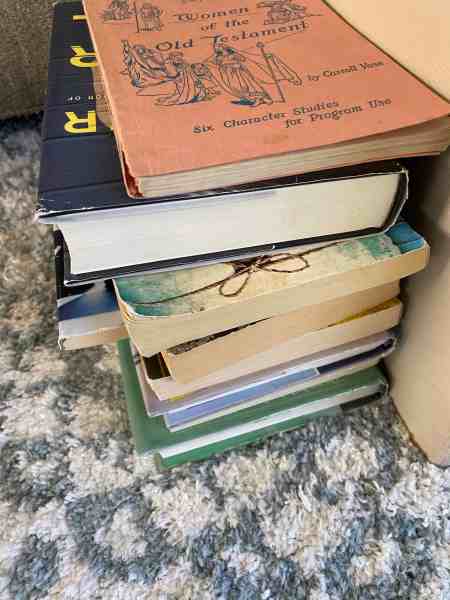 stack of books/great garage sale finds