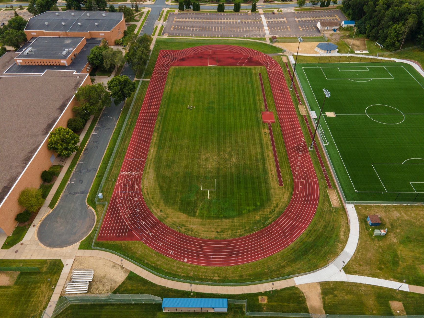 aerial view of a track field