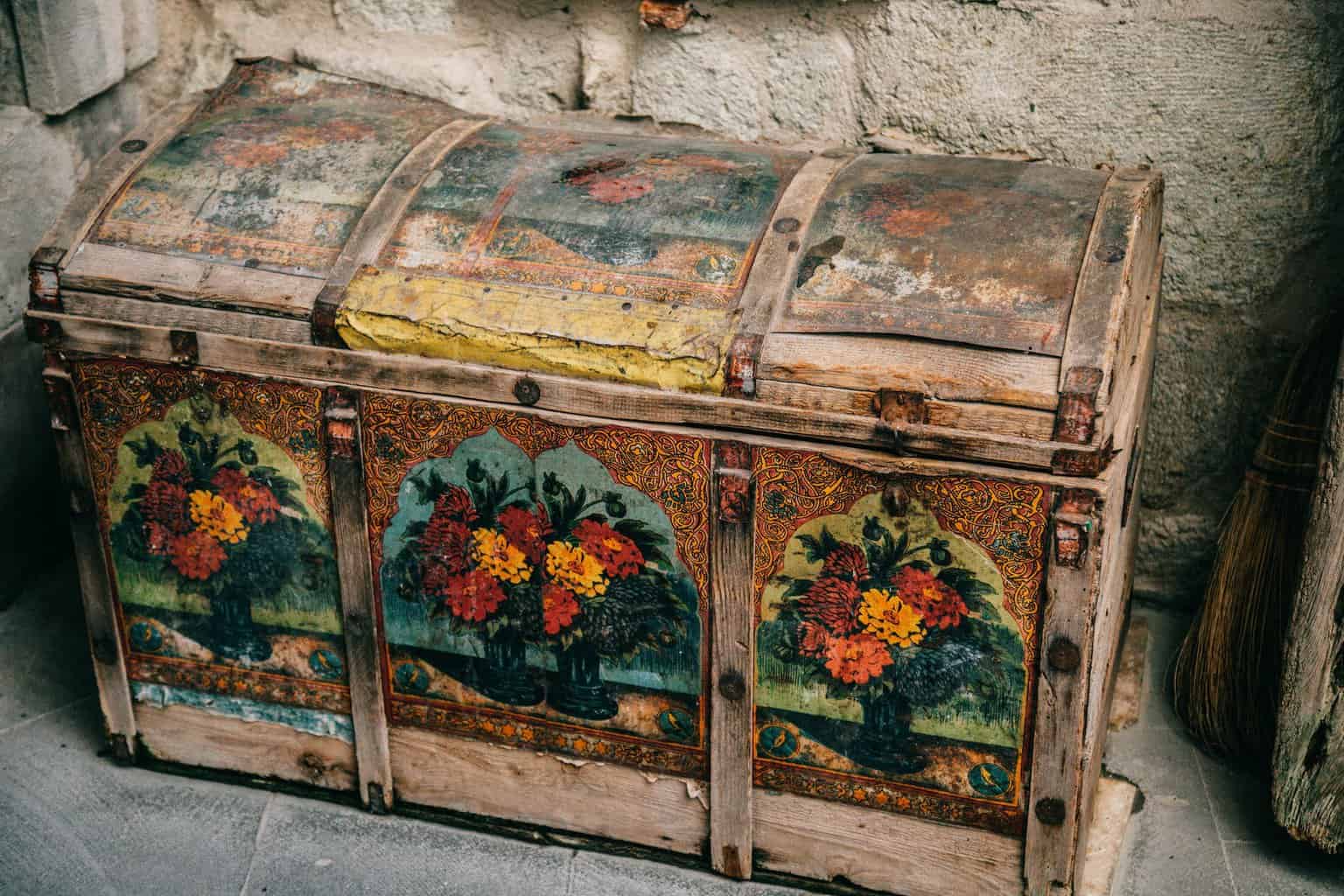 ornamental old chest on ground