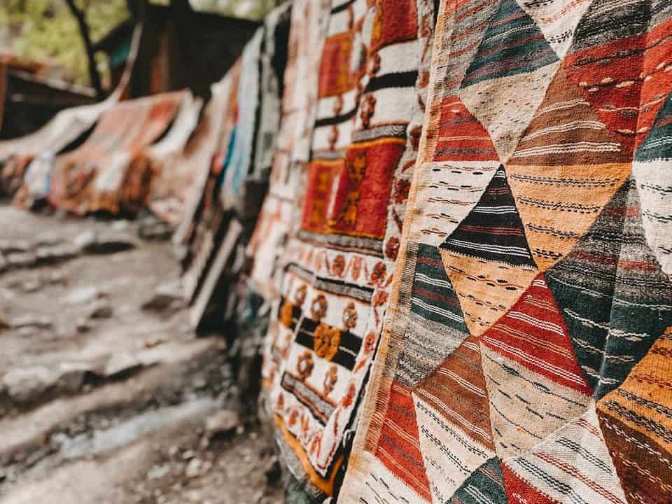 close up of patchwork patterned material/tapestry