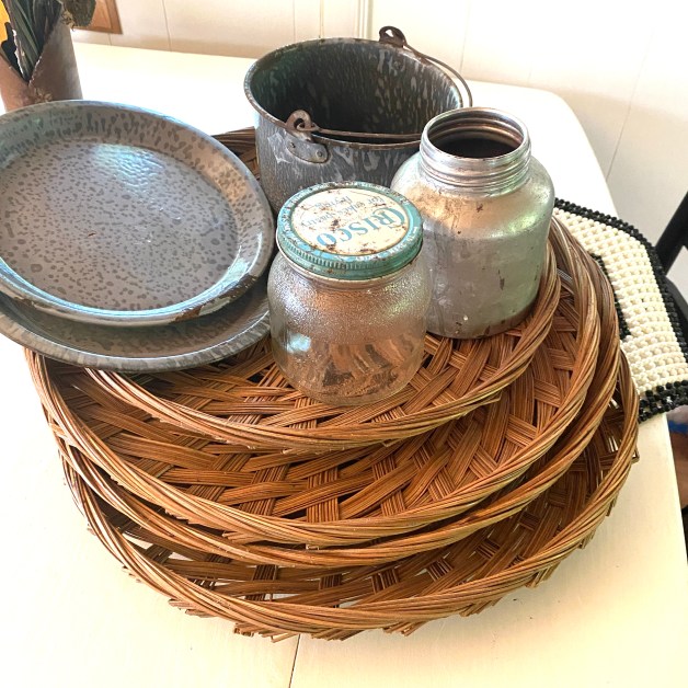 piles of thrift store items/junking