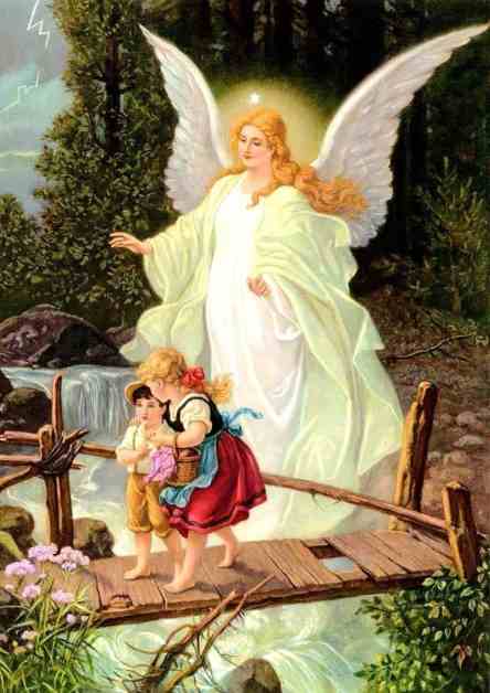 guardian angel looking over a little boy and little girl./death