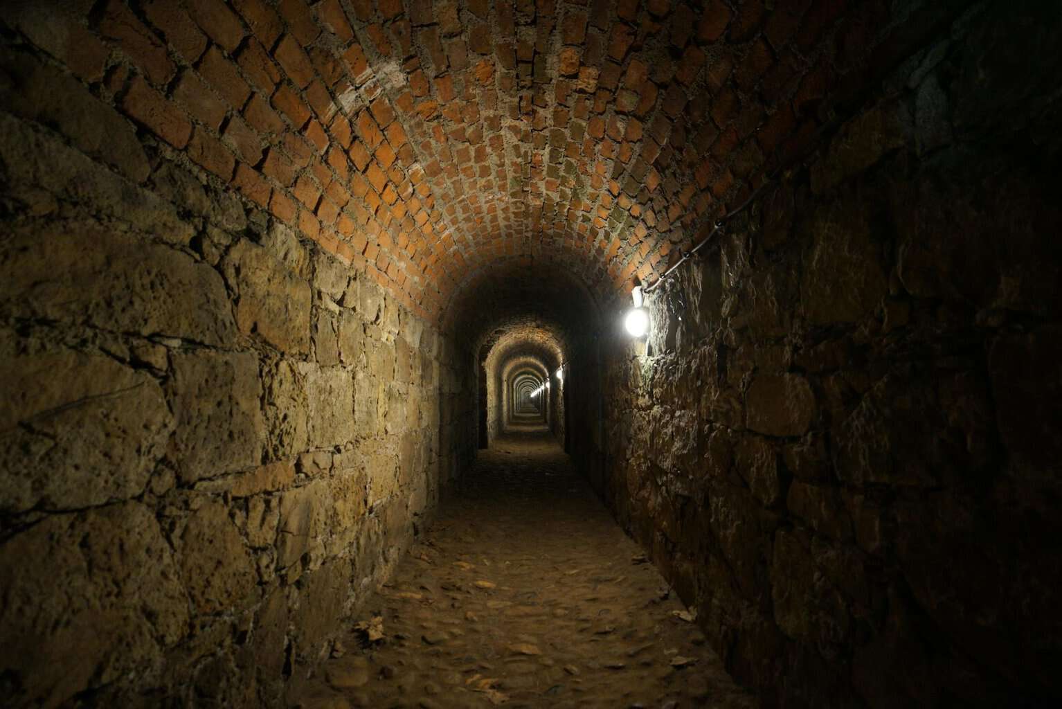 stone tunnel in the dungeons of the ancient fortress in klodzko
