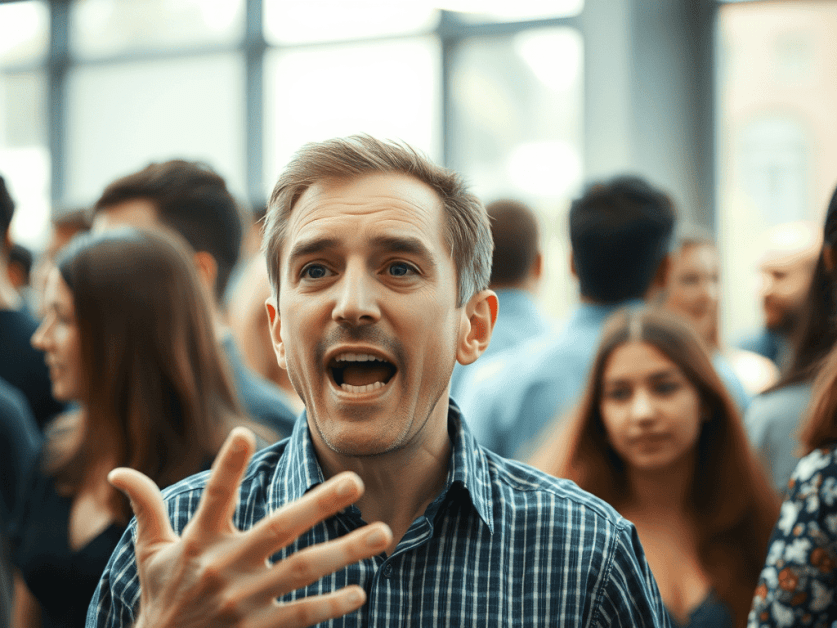 man talking to much/thinking