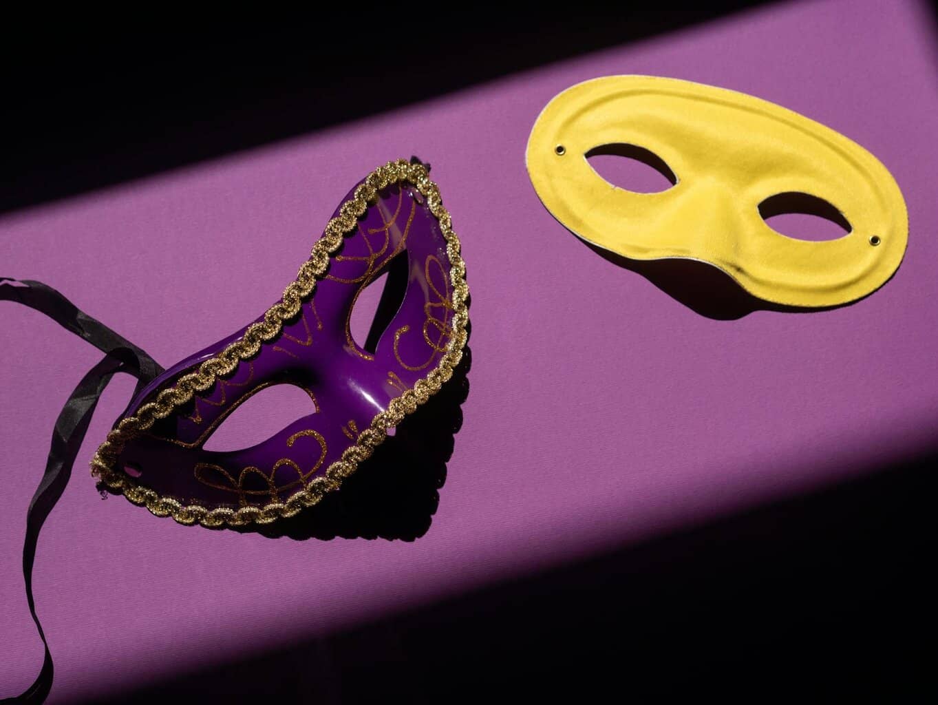 yellow and purple masquerade masks/relationship with oneself