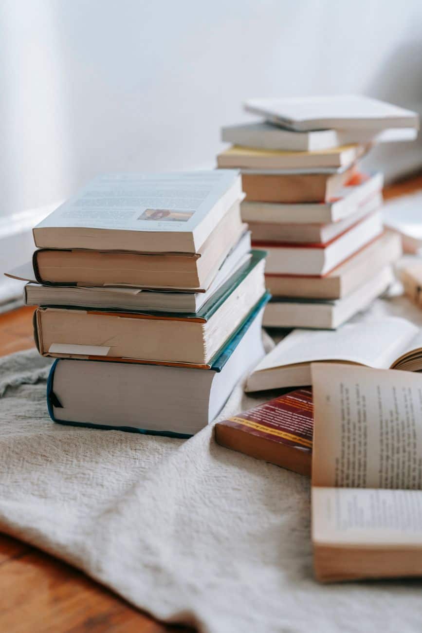 close up photo of stack of books/choices