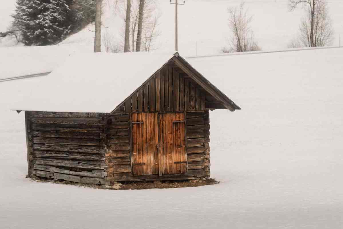 rustic cabin in a snowy landscape